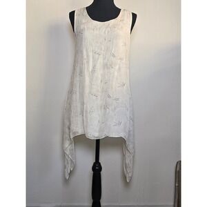 Giusy Womens Silk Tunic Top Size M Ivory Floral Asymmetrical Hem boho lagenlook